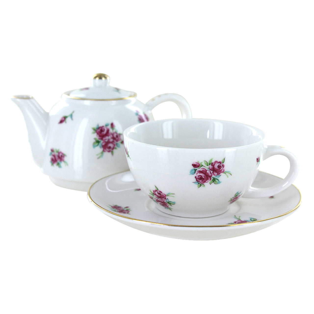 Pink Rose 4 Piece Tea for One Set