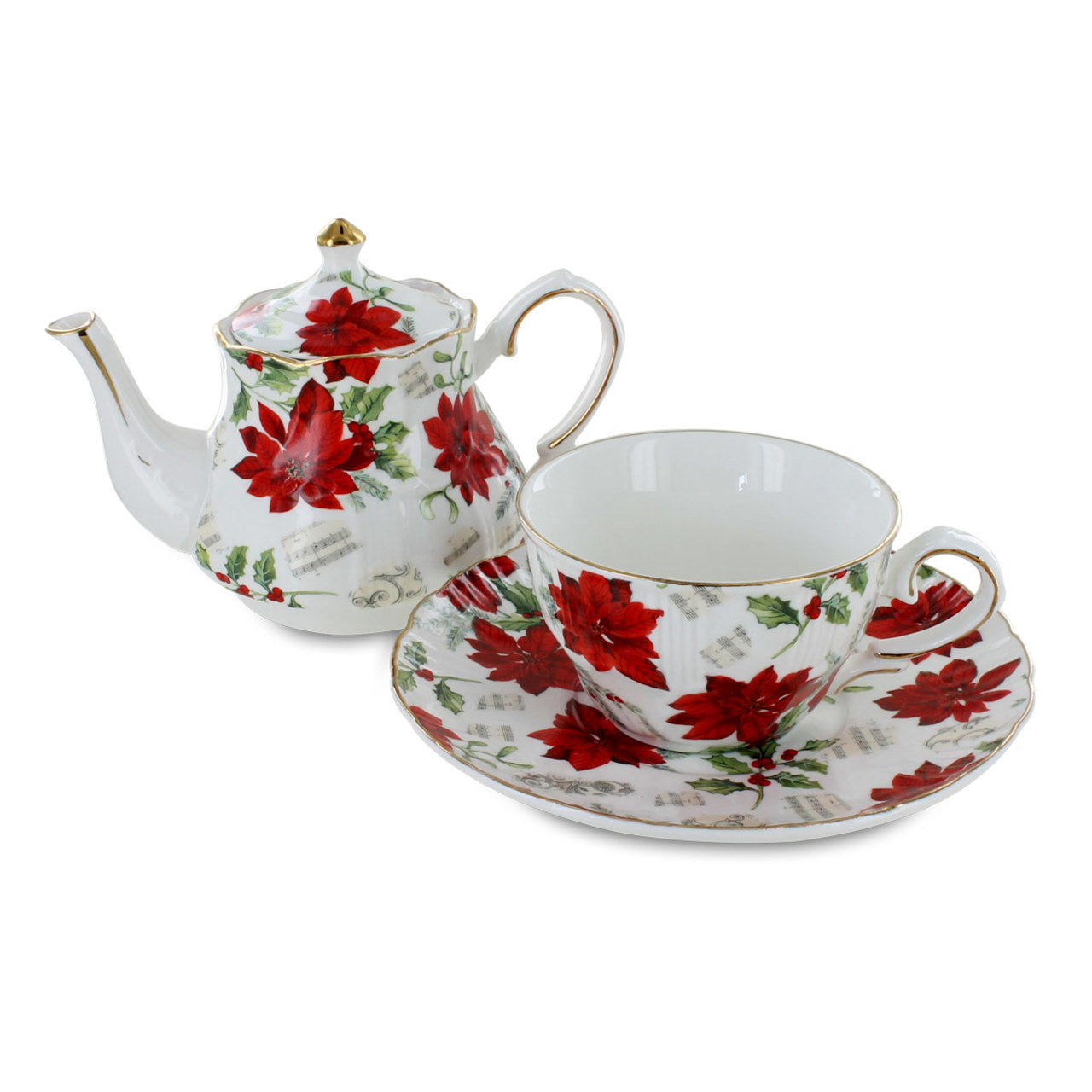 Poinsettia Porcelain Tea for One