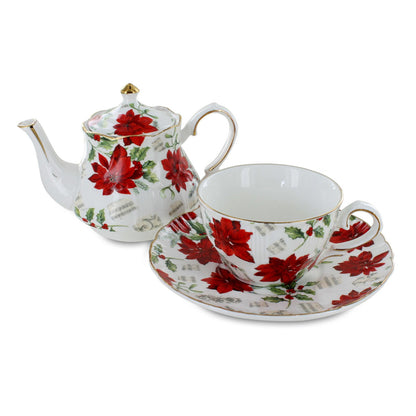 Poinsettia Porcelain Tea for One