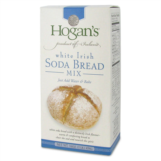 Box of Hogan's white Irish Soda Bread Mix on a white background