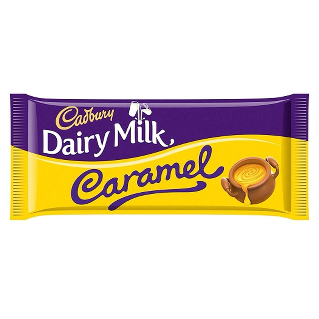 Cadbury Dairy Milk Caramel chocolate bar packaging on a white background