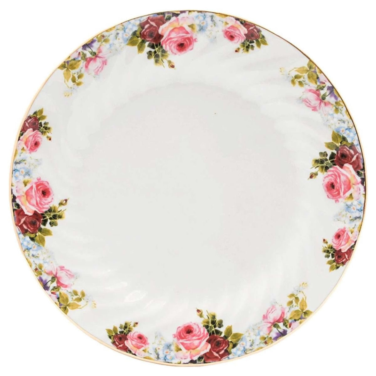Decorative porcelain plate with floral pattern on a white background