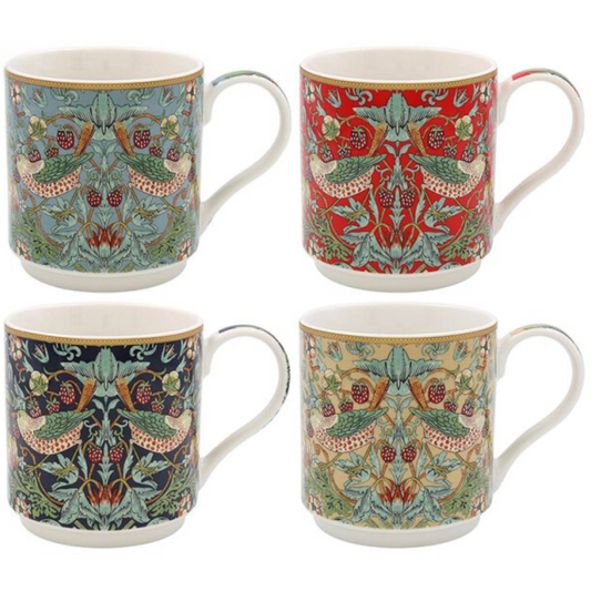 William Morris 'Strawberry Thief' Stacking Mugs - Set of 4 - Image 1