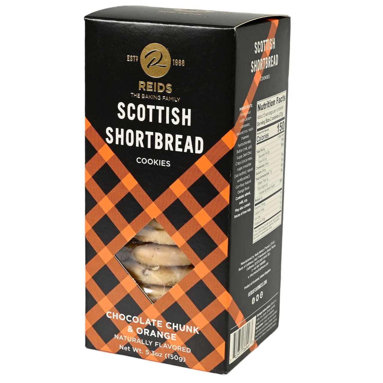 Reids Of Caithness Shortbread Carton, Chocolate Chunk & Orange 5.3oz (150g)
