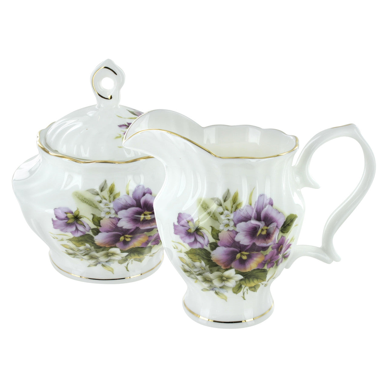 Purple Pansy Bone China Tea Set Bundle