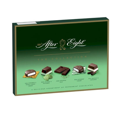 Box of After Eight peppermint chocolates on a white background