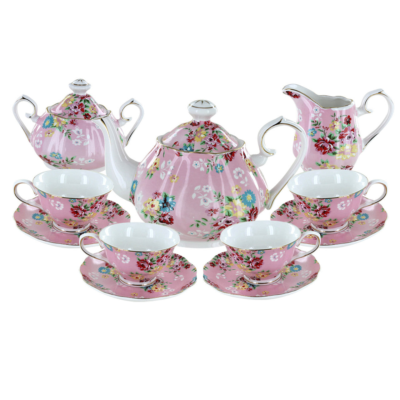 Shabby Rose Pink Porcelain Tea Set - Image 1