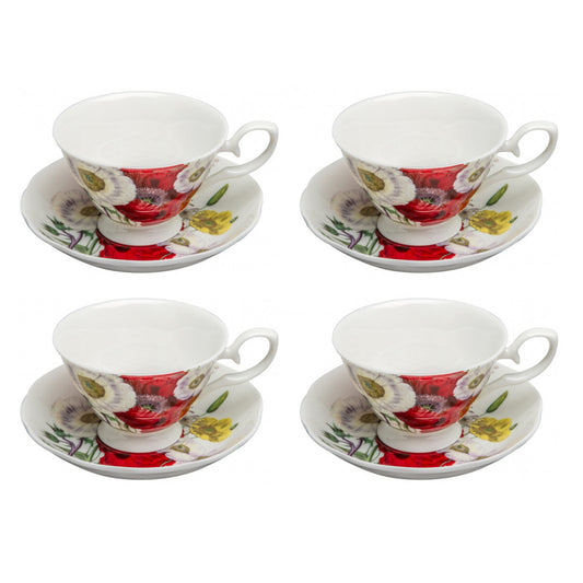 Poppy Field Fine Bone China - Cup and Saucer - Set of 4 - Image 1