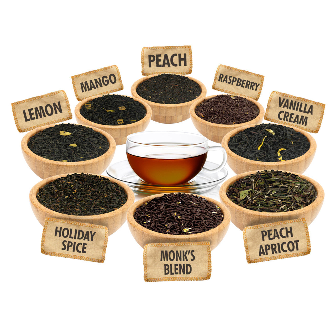 Flavored Black Tea Sampler - 1 ounce Pouches of 8 Flavored Loose Leaf Teas