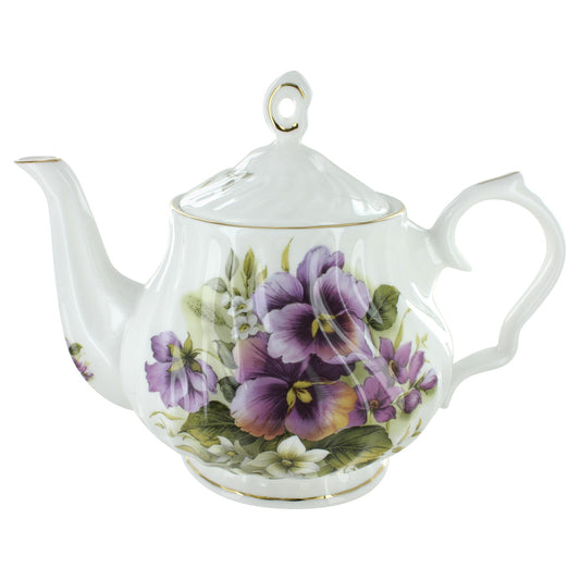 Purple Pansy Bone China - 6 Cup Teapot - Image 1