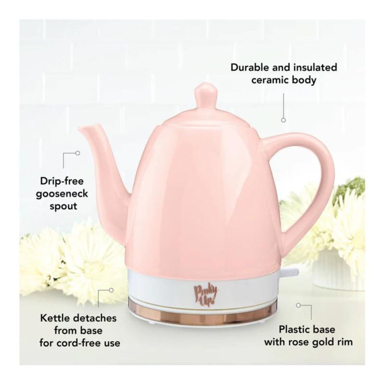 Noelle Pink Ceramic Electric Tea Kettle - 1.5L