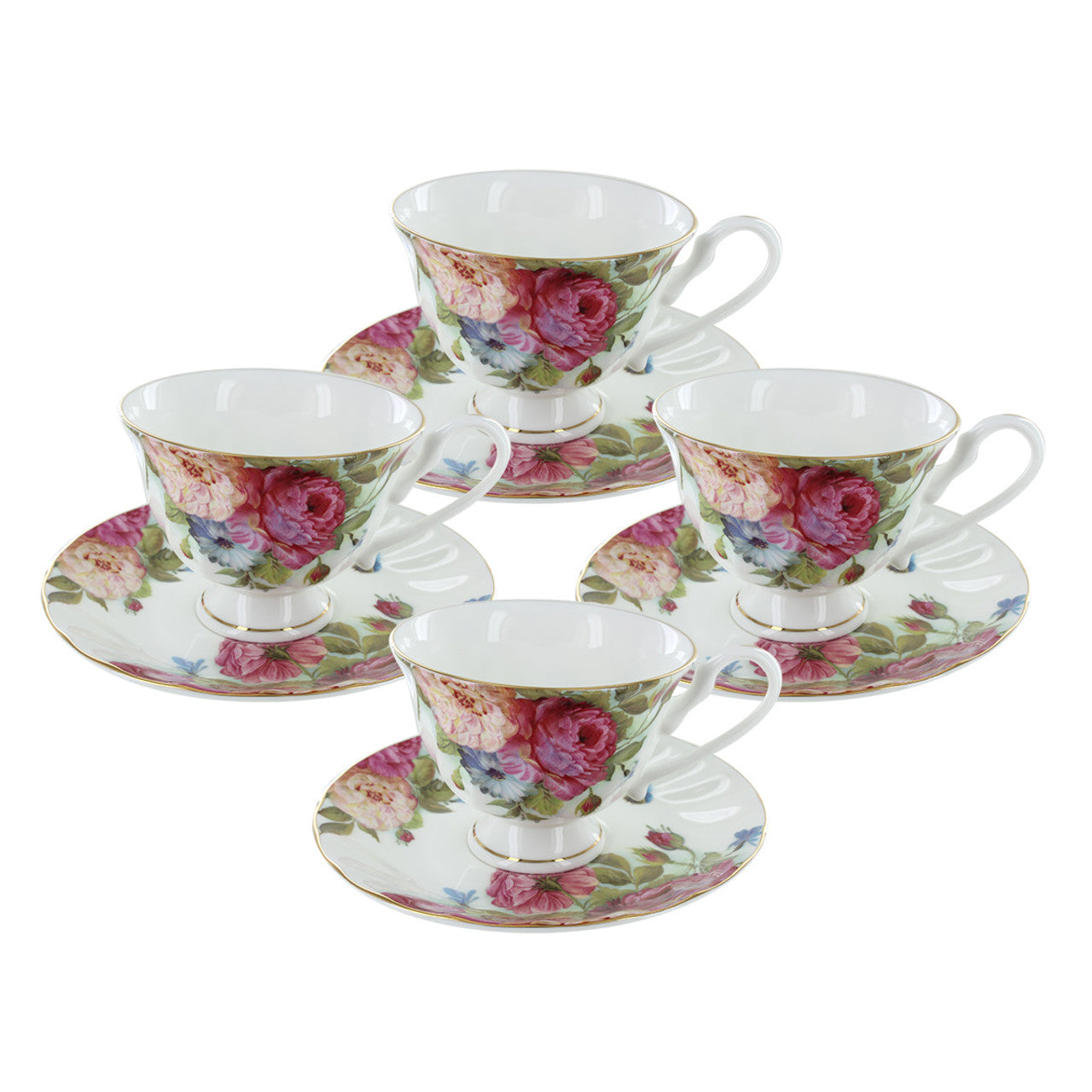 Sandra's Rose Bone China - Cup and Saucer - Set of 4