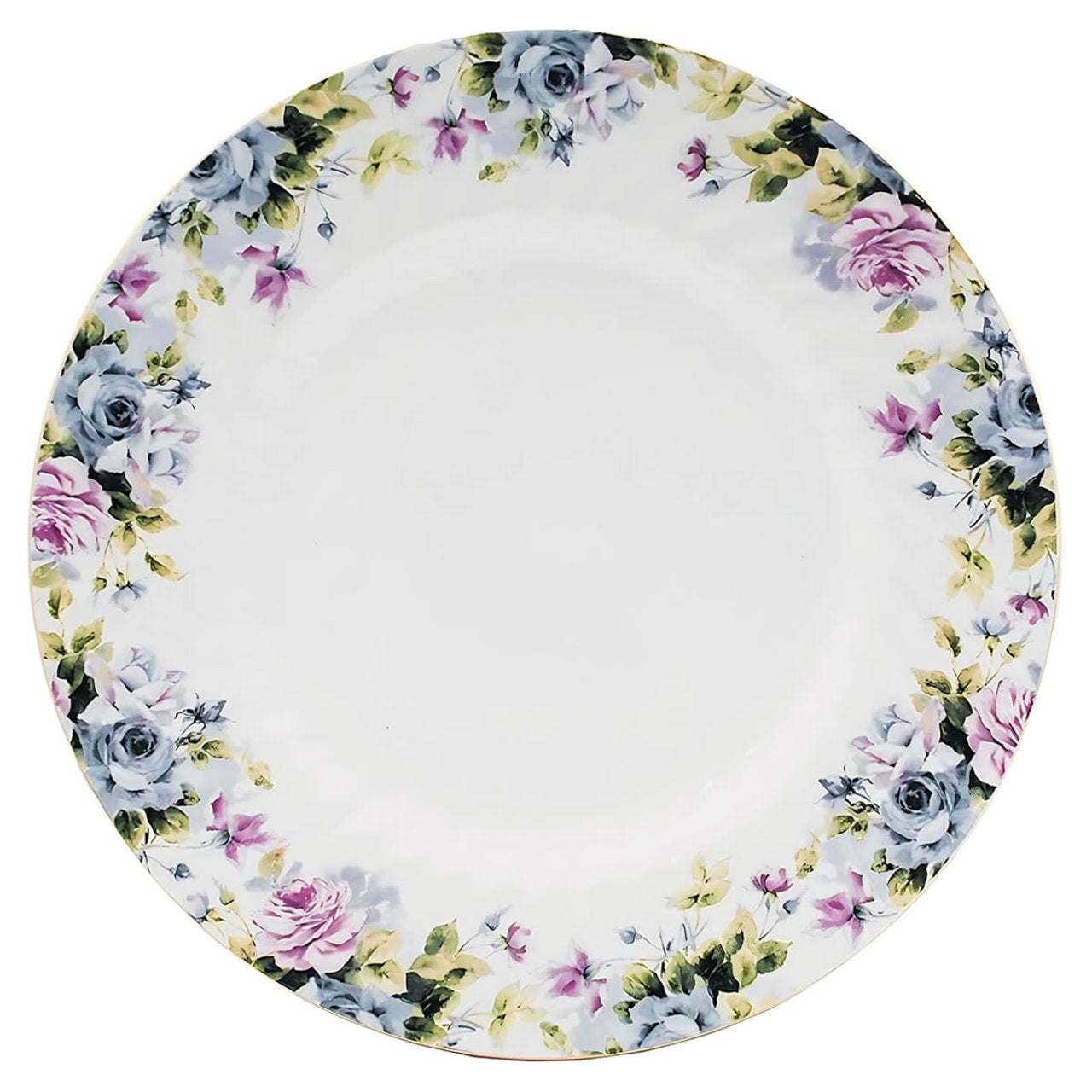 Floral-patterned porcelain plate on a white background