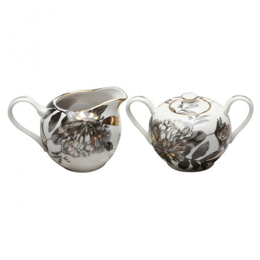 Black Gold Peony Porcelain Sugar and Creamer Set
