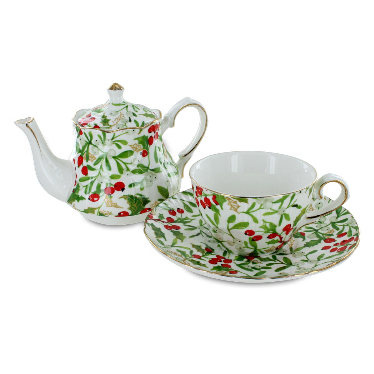 Berries and Fir Porcelain Tea for One