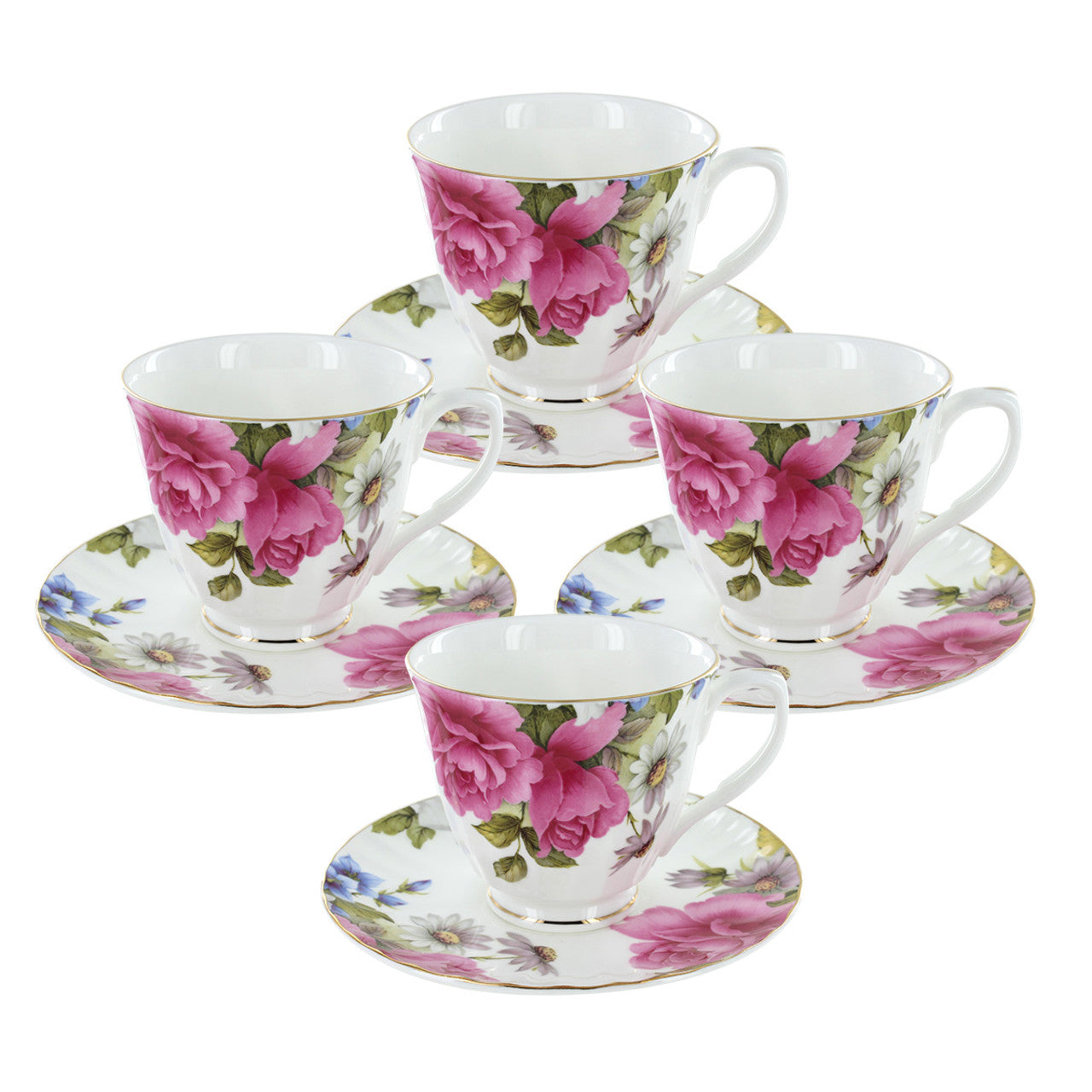 Grace's Rose Bone China - Cup and Saucer - Set of 4