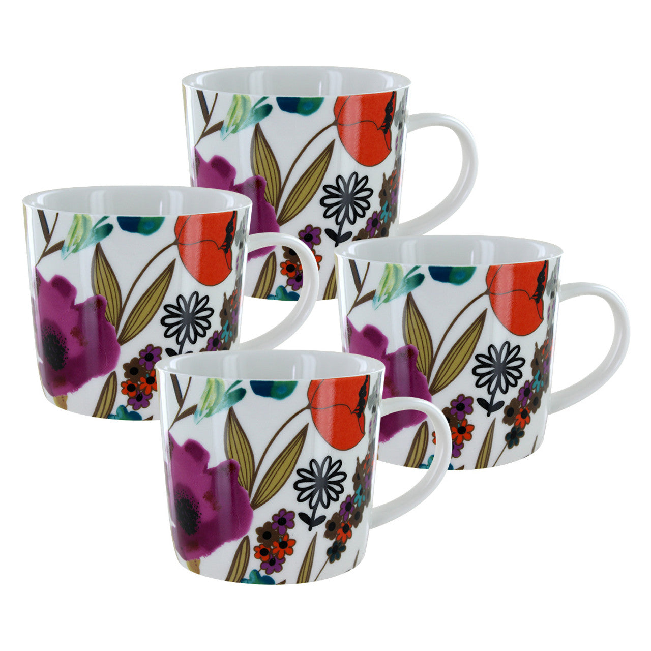 Multi Poppy Coffee Mugs, Set of 4