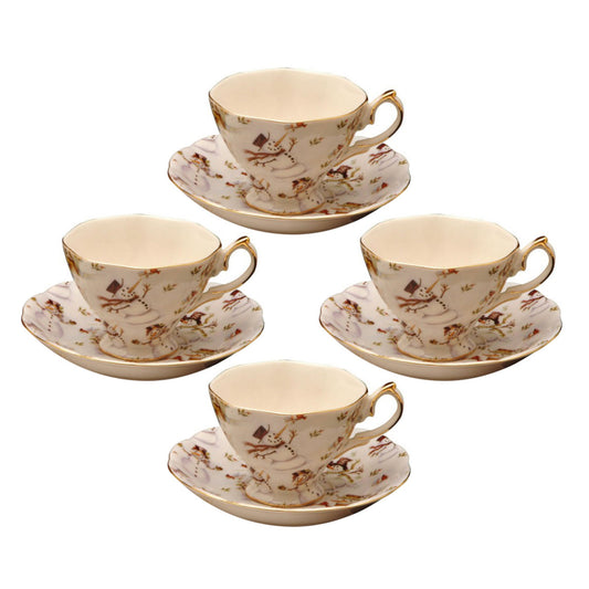 Snowman Porcelain Teacup and Saucer  - Set of 4 - Image 1