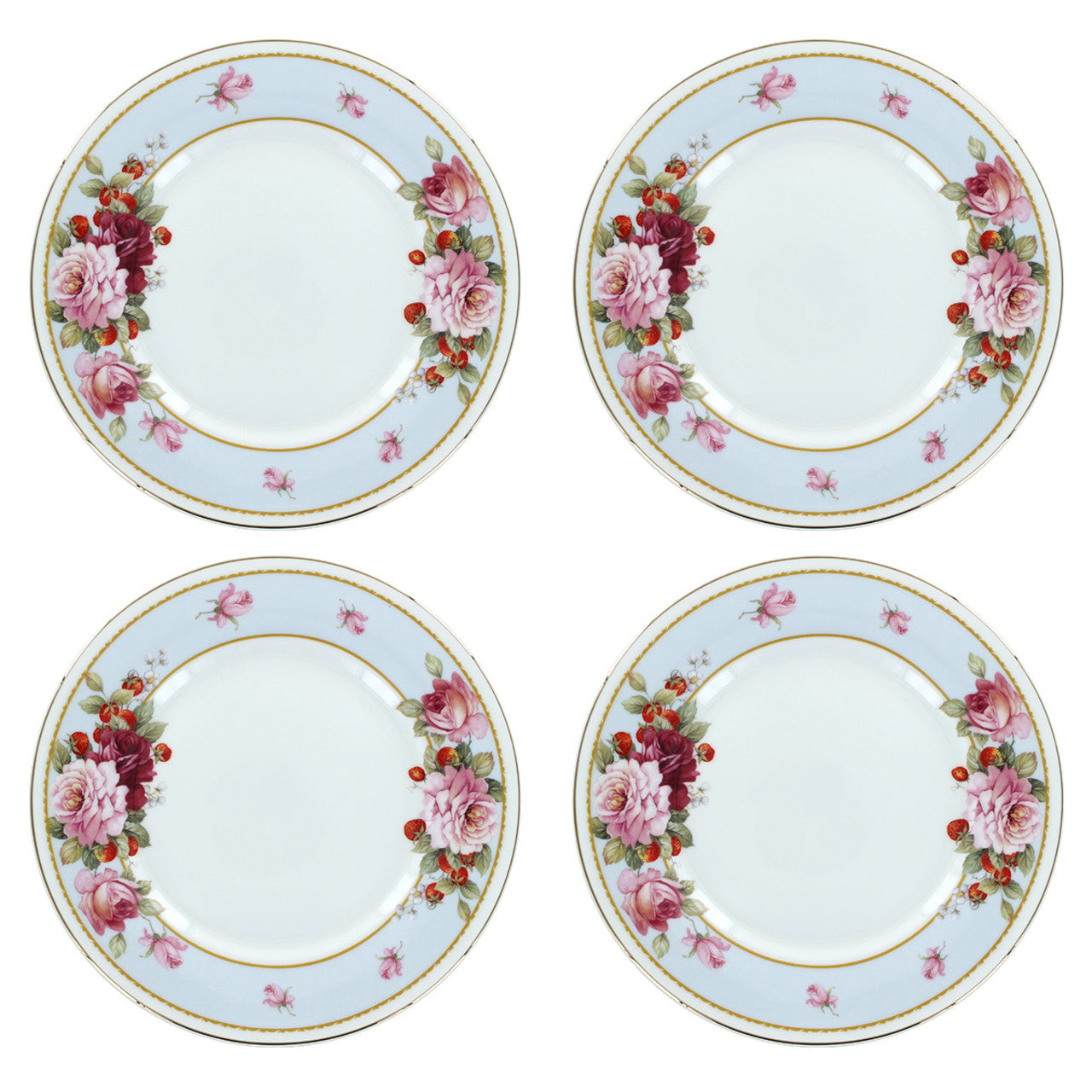 Peony and Strawberry Blue Bone China - Dessert Plates - Set of 4 - Image 1