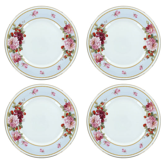 Peony and Strawberry Blue Bone China - Dessert Plates - Set of 4 - Image 1