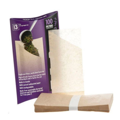 Pack of 100 filters with a purple packaging displaying cannabis buds, on a white background.