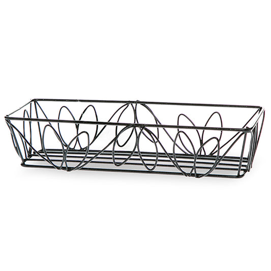 Black wire bread basket on a white background