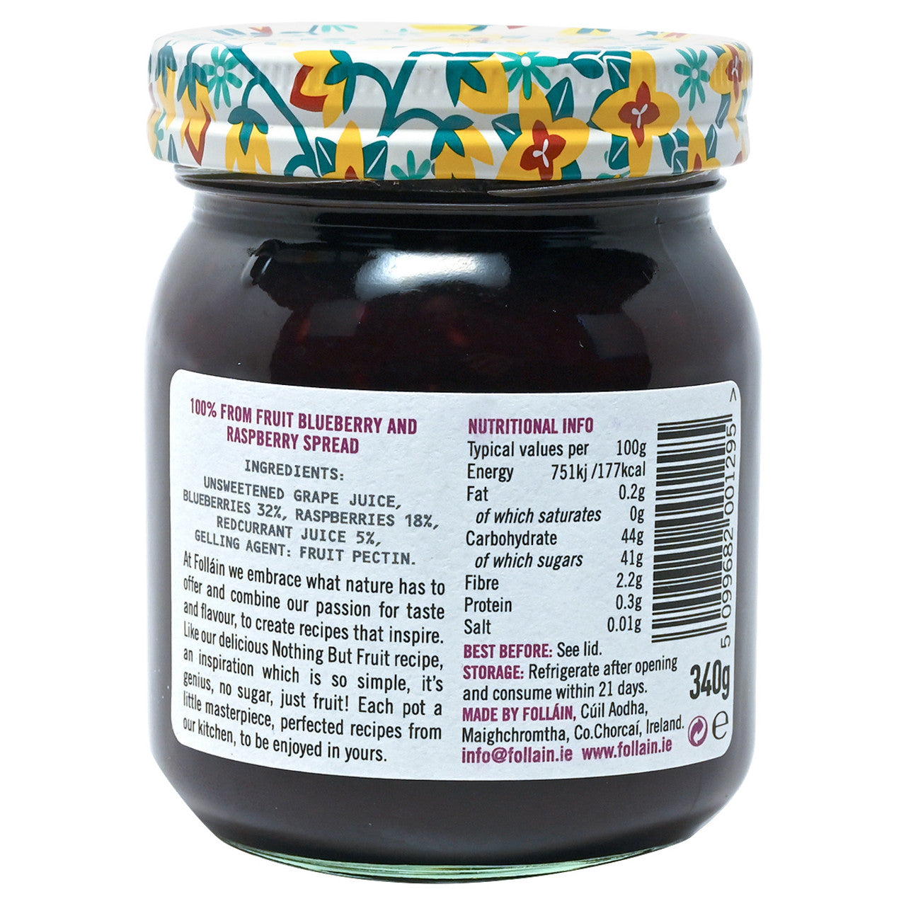 Follain Nothing But Fruit Blueberry & Raspberry -12oz (340g) - No Sugar Added