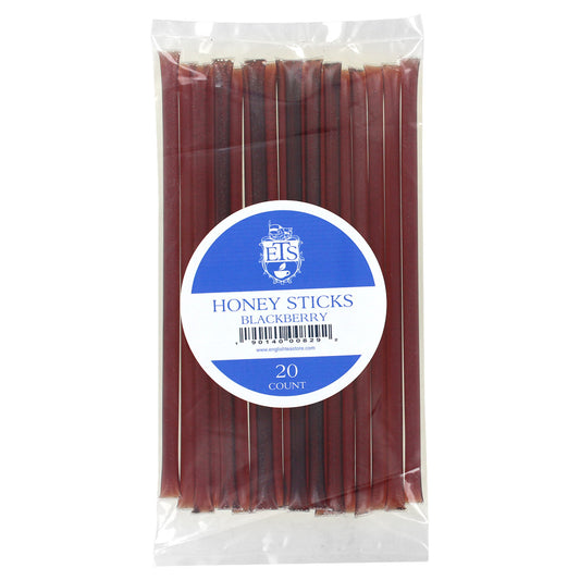 Pack of blackberry honey sticks with a visible brand label on a white background