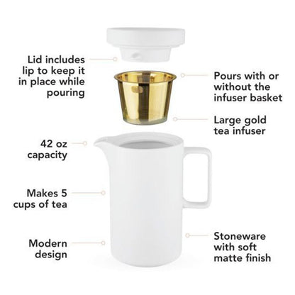 Pinky Up Jona 5 Cup Infuser Teapot - Matte White Finish