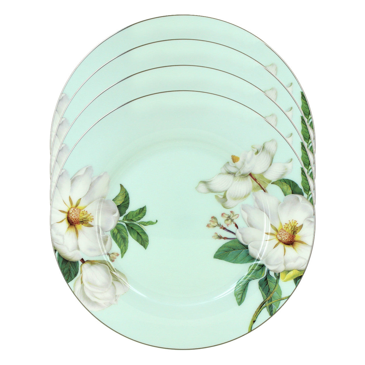 Blue Magnolia Bone China - 7.5in Dessert Plates - Set of 4