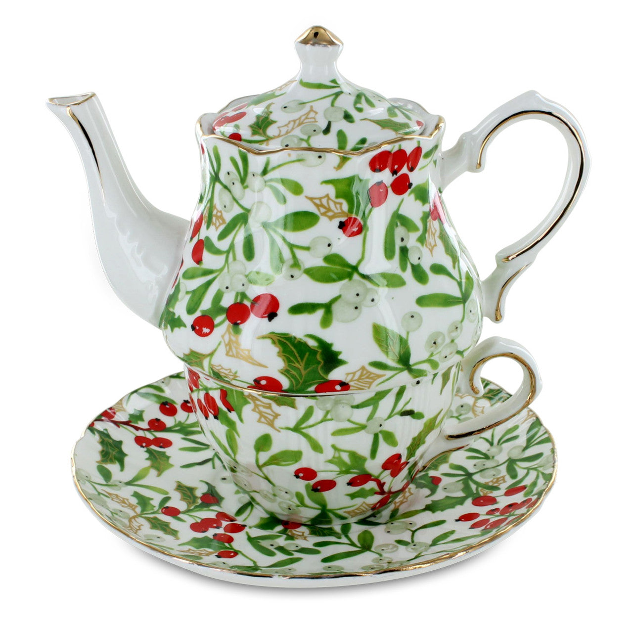 Berries and Fir Porcelain Tea for One