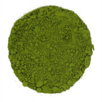 Green tea powder on a white background