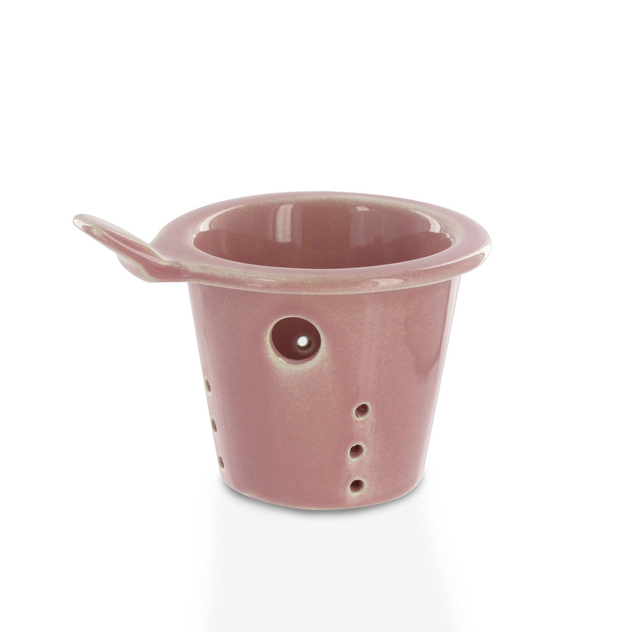 Pink ceramic teapot infuser on a white background