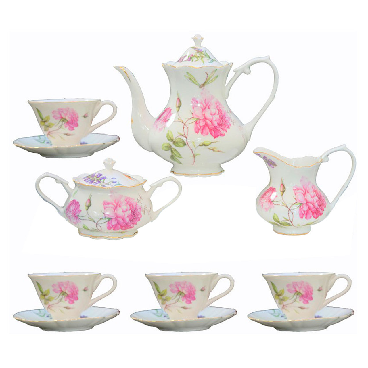 Dahlia 11 Piece Porcelain Tea Set