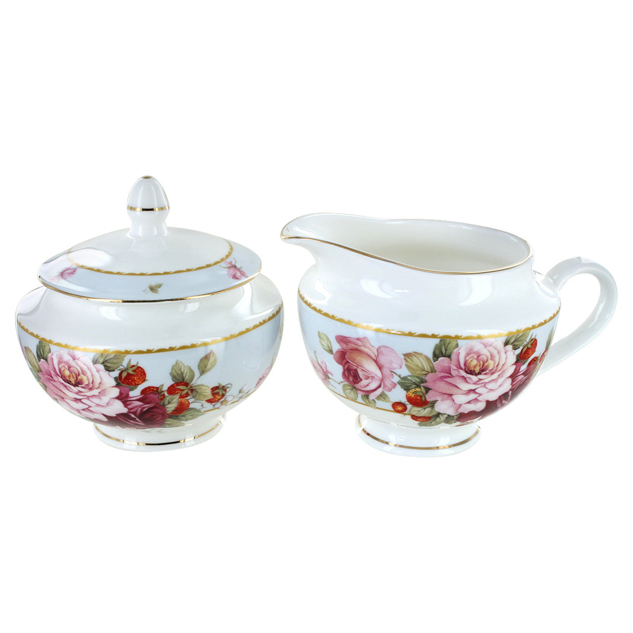Peony and Strawberry Blue Bone China - Sugar and Creamer Set - Image 1