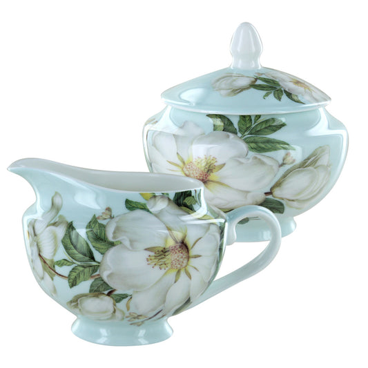 Blue Magnolia Bone China - Sugar and Creamer Set
