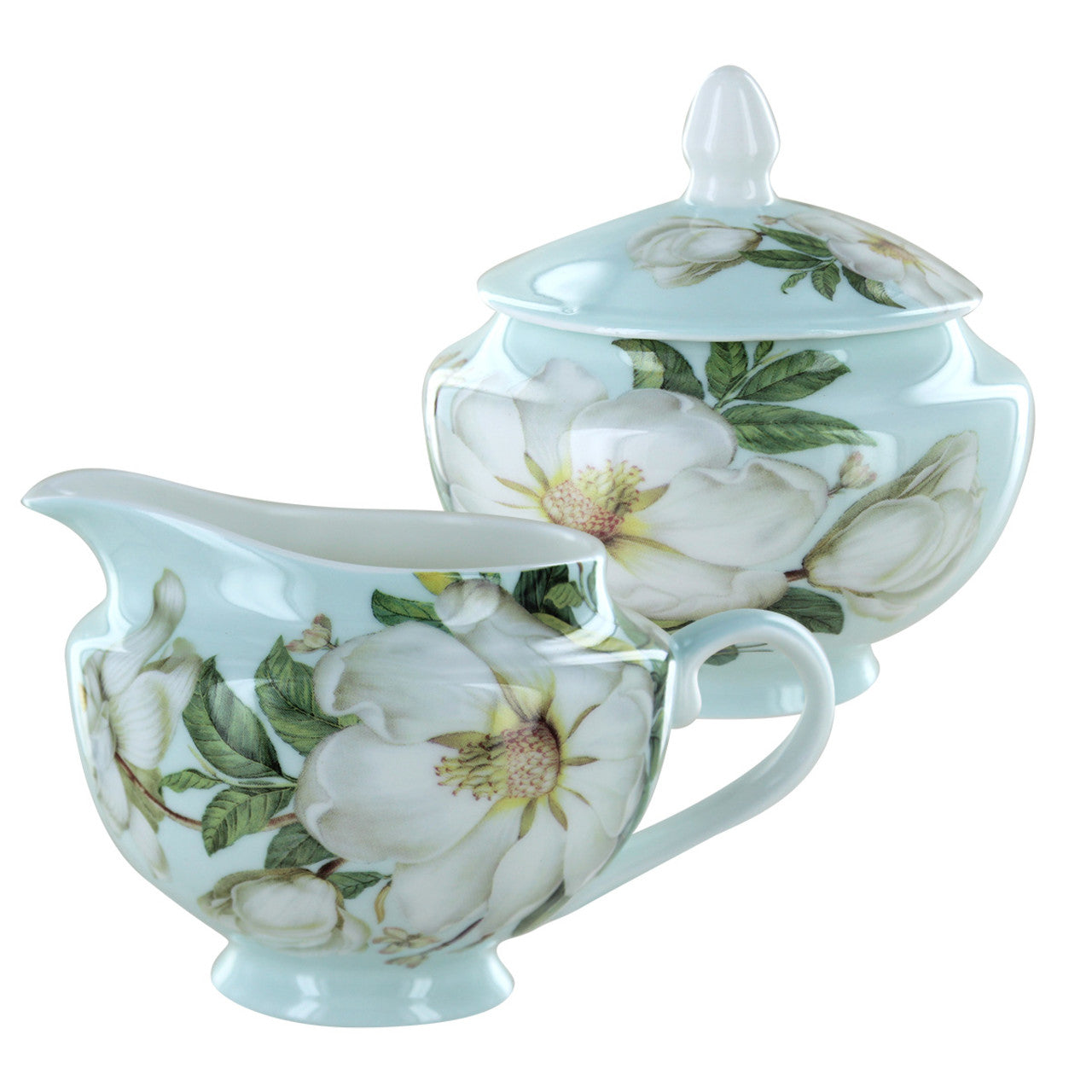 Blue Magnolia Bone China - Sugar and Creamer Set - Image 1