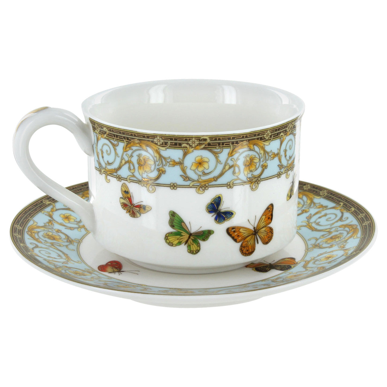 Blue Butterfly Porcelain - Teacup and Saucer Set