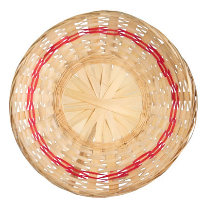 Woven basket with red accents on a white background