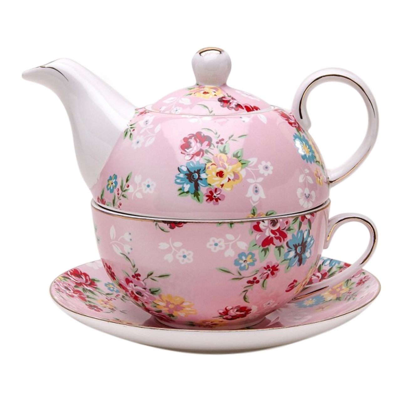 Shabby Rose Pink Tea for One - 4 piece Set - Image 1