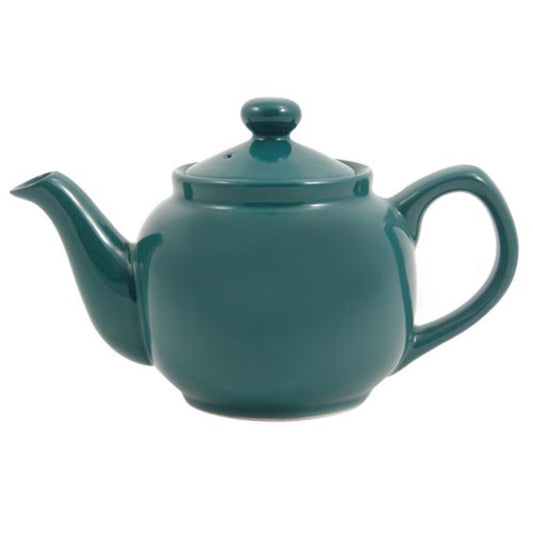 Teal teapot on a white background