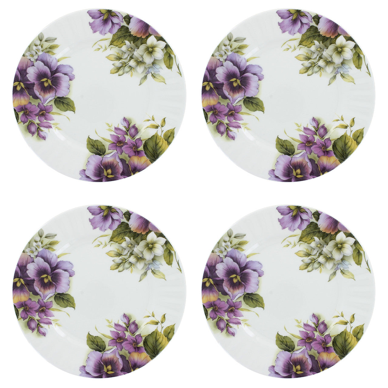 Purple Pansy Bone China - 7.5in Dessert Plates - Set of 4