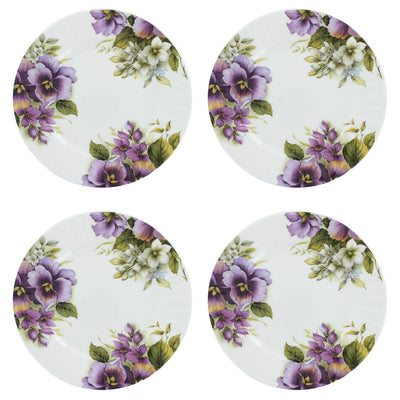 Purple Pansy Bone China - 7.5in Dessert Plates - Set of 4