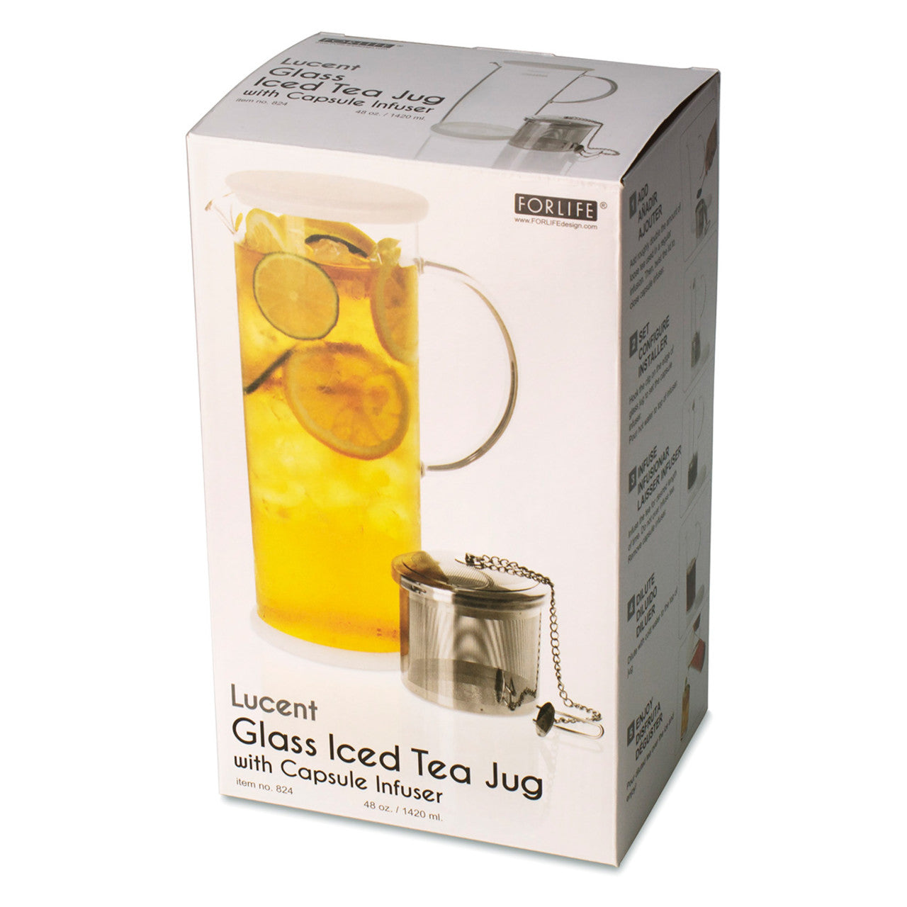 Forlife Lucent Glass Iced Tea Jug w/ Capsule Infuser 48 oz.-Mint Green