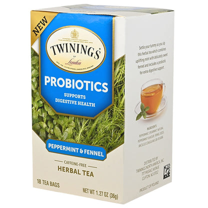 Twinings Superblends Caffeine-Free Herbal Tea - Probiotics -  Peppermint & Fennel - 18 Count