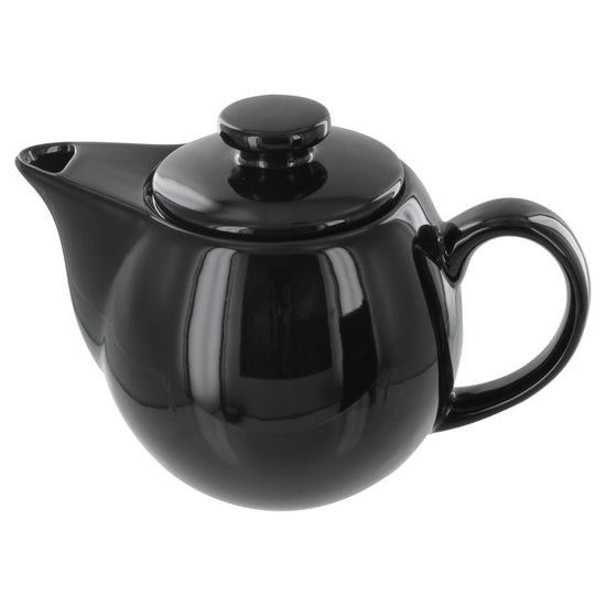 Black teapot with lid on a white background