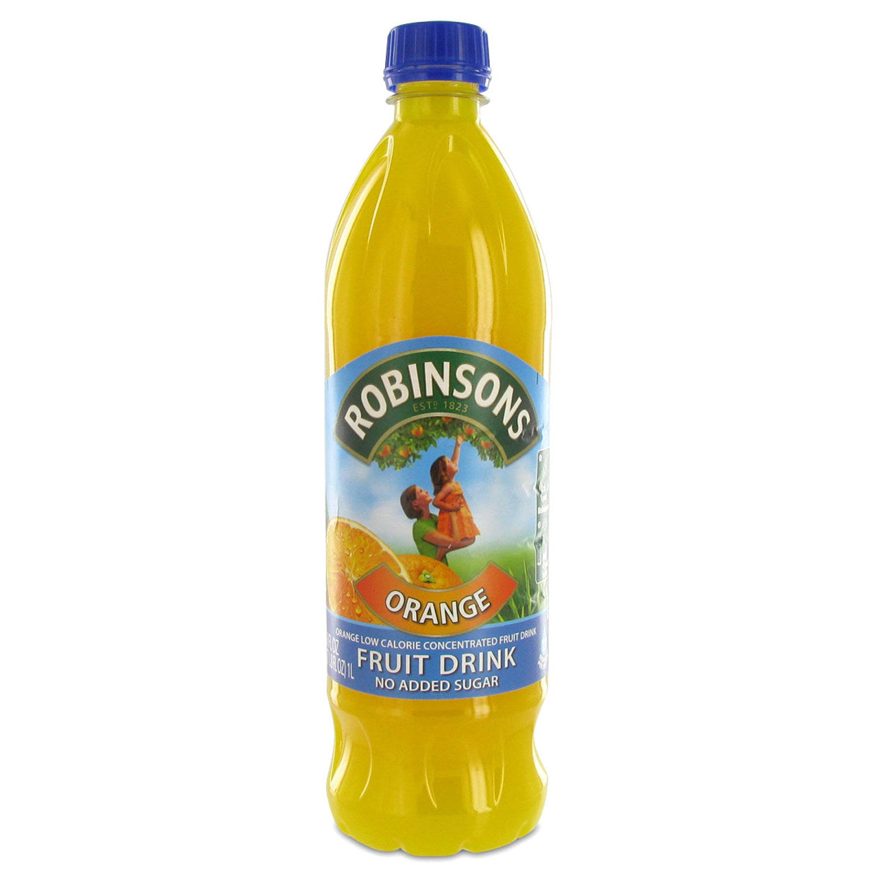 Robinsons orange fruit drink bottle on a white background