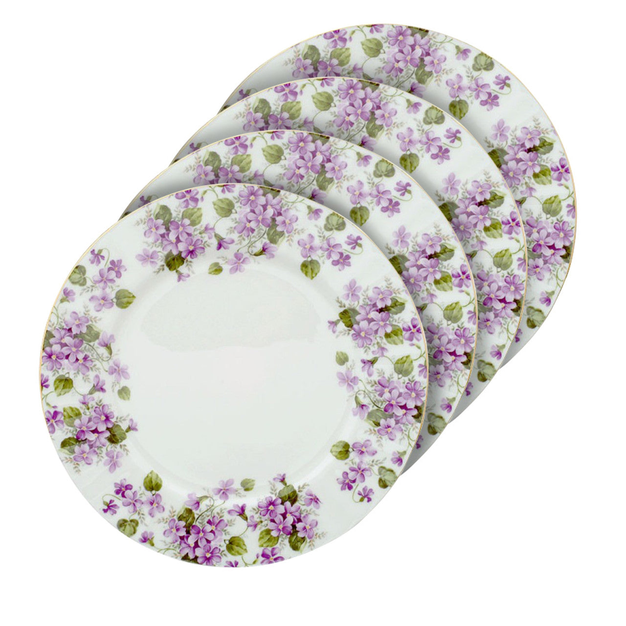 Gracie's Violets Bone China - Dessert Plates - Set of 4
