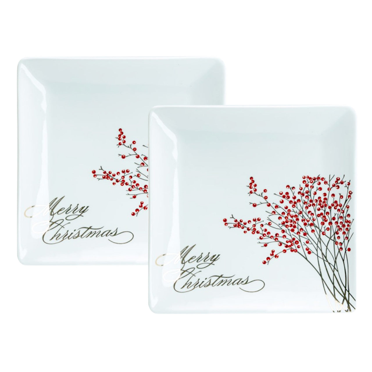 Red Berry Square 7" Plates - Set of 2
