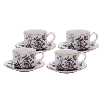 Black Gold Peony - Tea Cups and Saucers - Set of 4